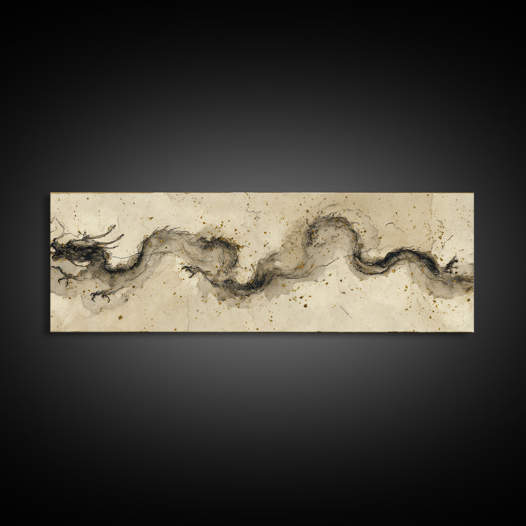 Ink Wash Dragon Curve Canvas Print, Calligraphy Art, Gallery Decor, Living Room Decor, Fine Art, Script, Contemporary Art, CAL-3x1-97