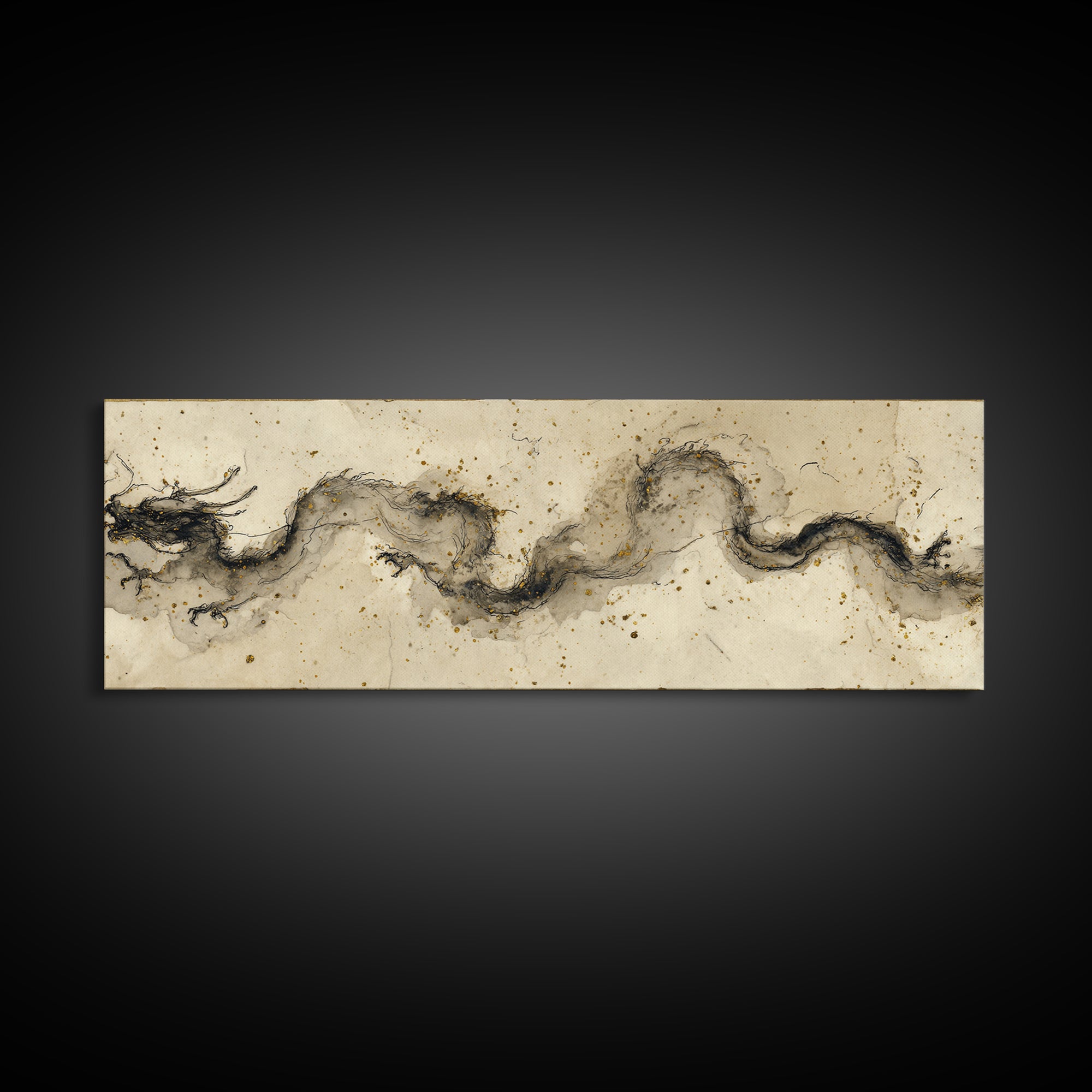 Ink Wash Dragon Curve Canvas Print, Calligraphy Art, Gallery Decor, Living Room Decor, Fine Art, Script, Contemporary Art, CAL-3x1-97