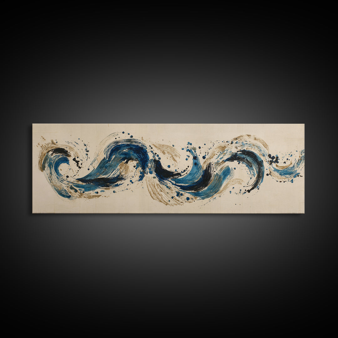 Modern Calligraphy Wave Canvas Print, Calligraphy Art, Minimalist Wall Art, Living Room Decor, Script, Statement Artwork, CAL-3x1-98