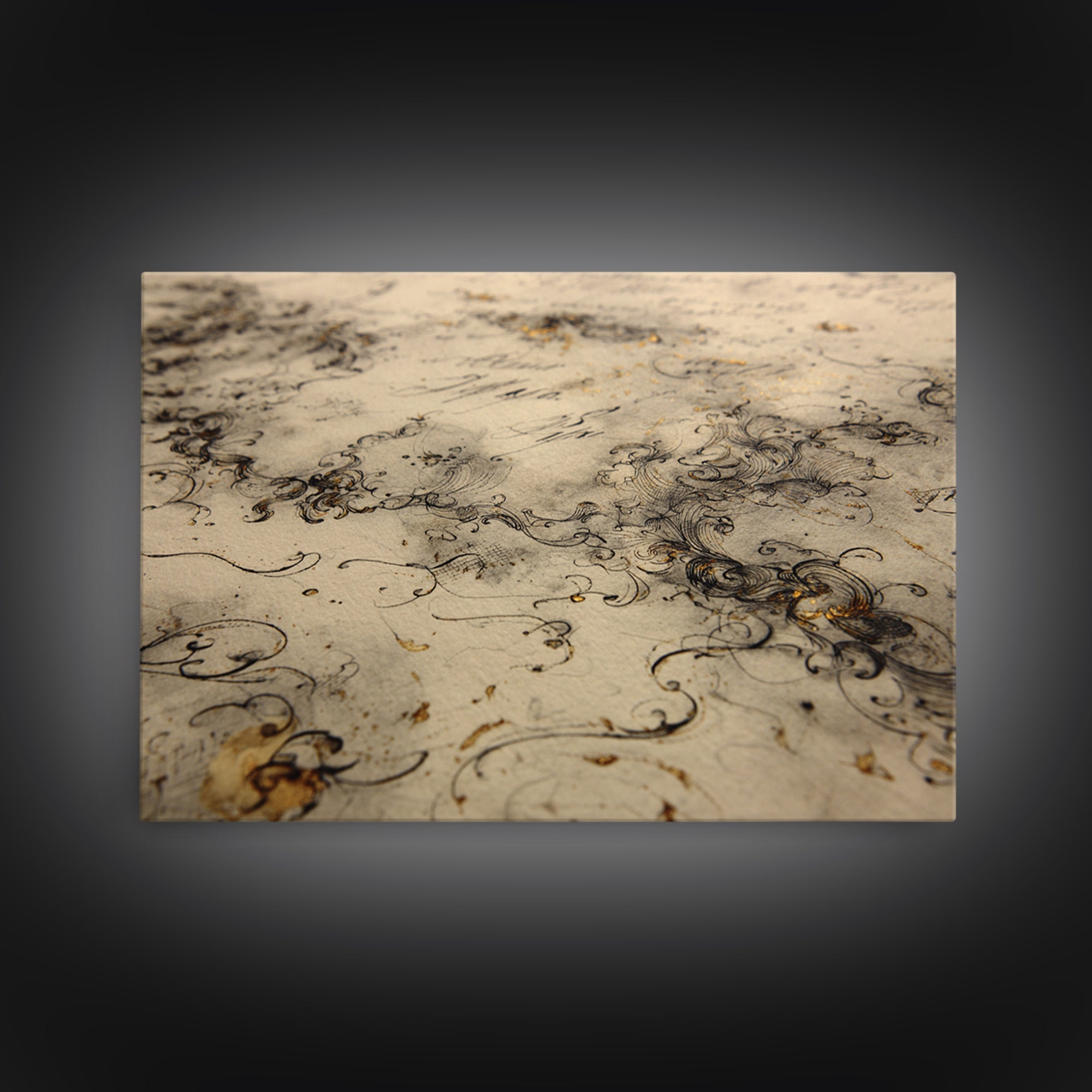 Baroque Scrollwork Made from Looping Pen Strokes Canvas Print, Calligraphy Art, Wall Art Print, Living Room Decor, Script, CAL-3x2-16