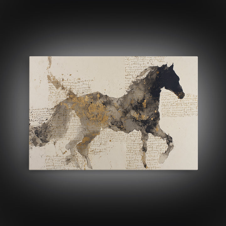 Calligraphic Horse Silhouette Made from One Line Canvas Print, Calligraphy Art, Living Room Wall Art, Living Room Decor, Script, CAL-3x2-21