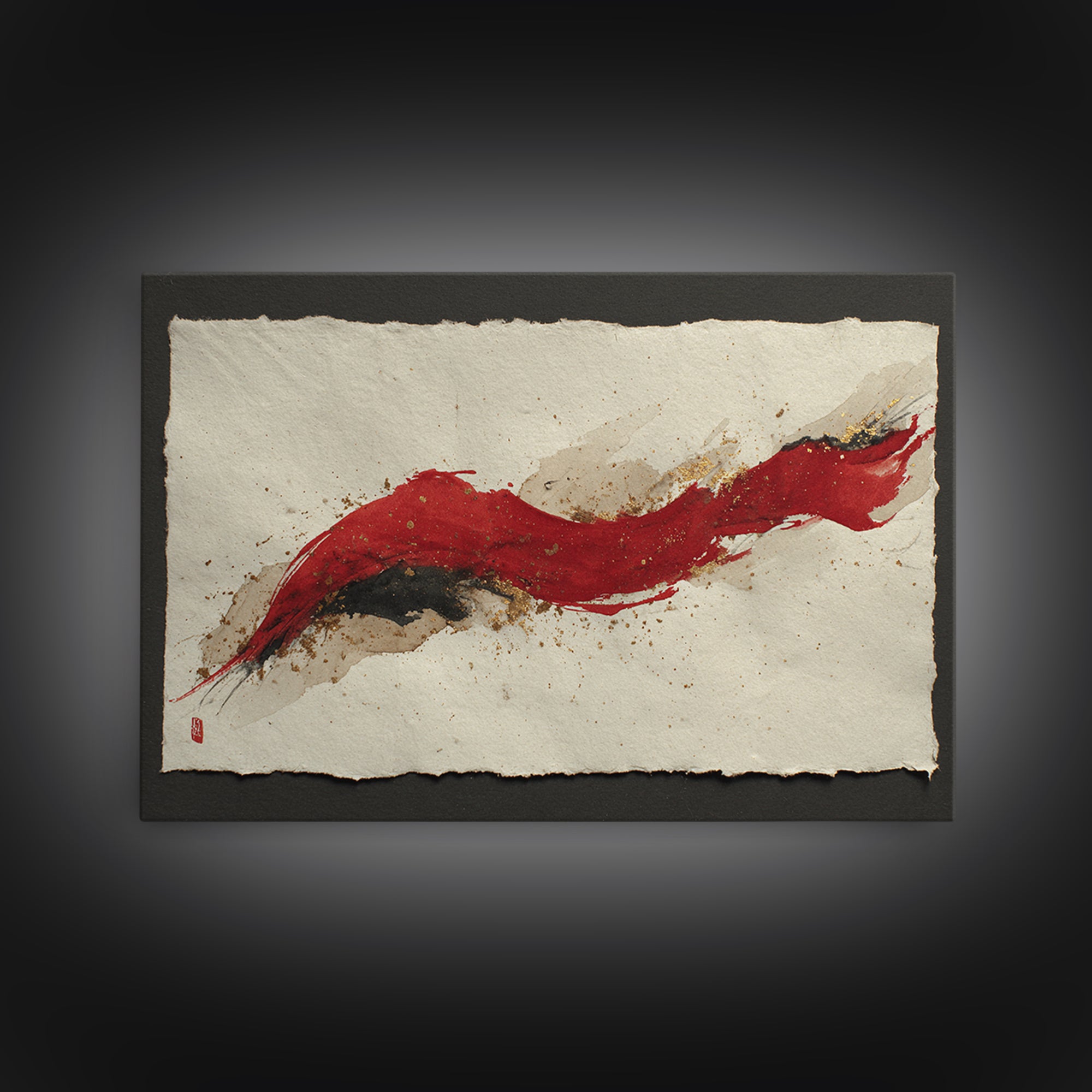 Bold Red Brushstroke Seal Abstraction Framed Canvas Print, Calligraphy Art, Japanese Art, Living Room Decor, Fine Art, Script, CAL-3x2-23