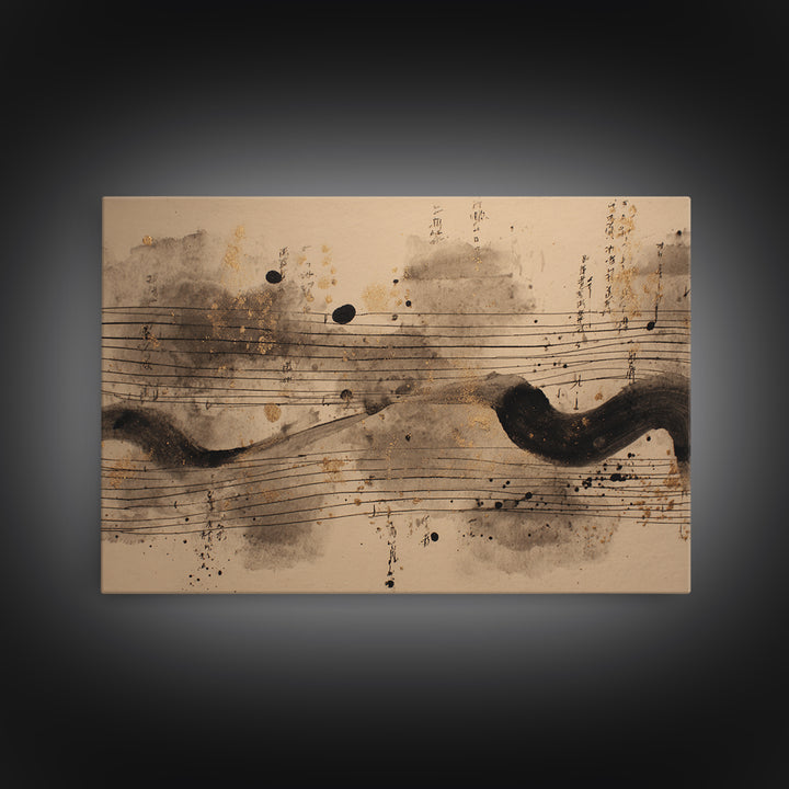 Expressive Musical Rhythm Painted as Ink Strokes Canvas Print, Calligraphy Art, Digital Print, Living Room Decor, Script, CAL-3x2-28