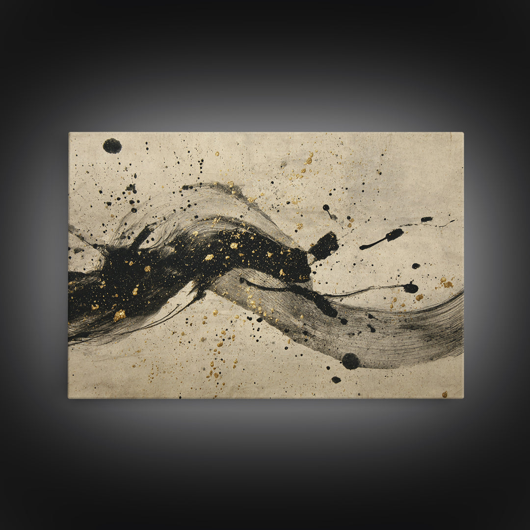 Large Sweeping Black Ink Gesture Like a Canvas Print, Calligraphy Art, Digital Download Art, Living Room Decor, Script, CAL-3x2-29