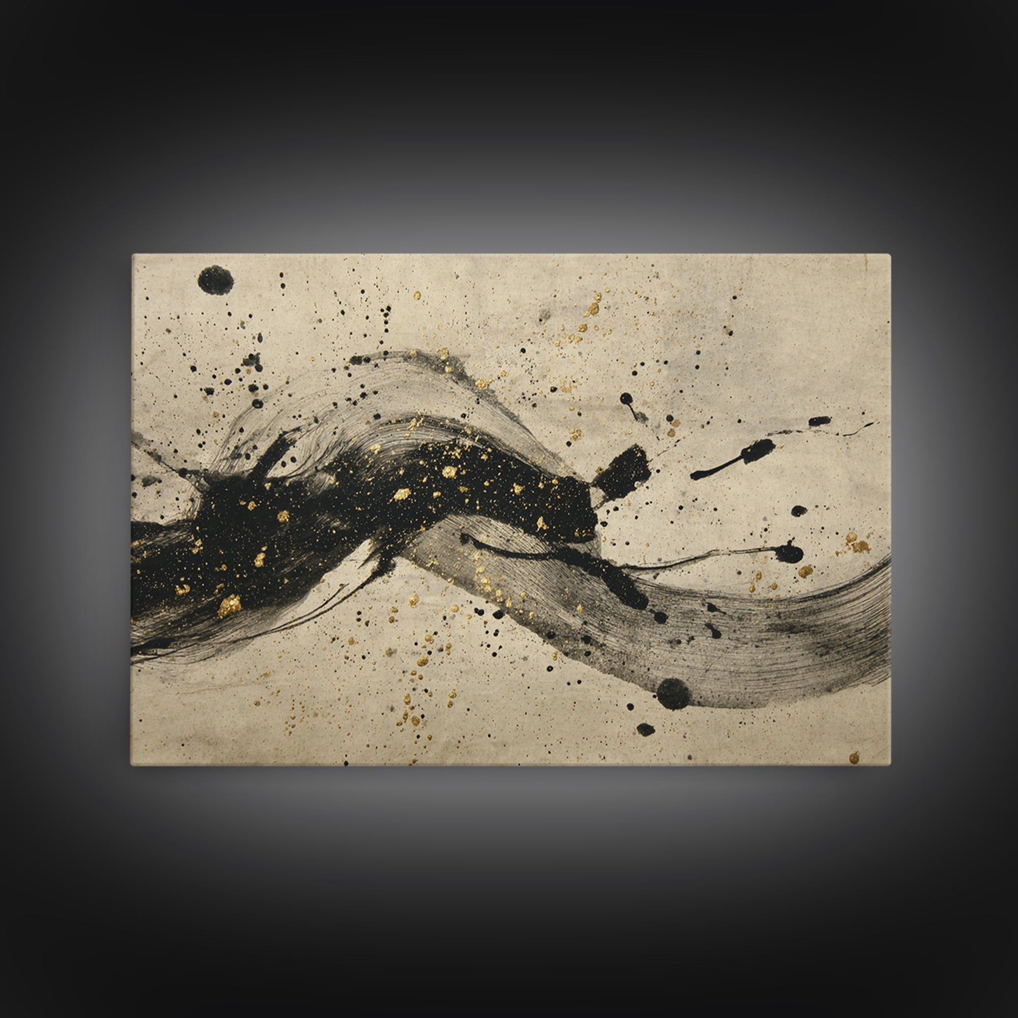 Large Sweeping Black Ink Gesture Like a Canvas Print, Calligraphy Art, Digital Download Art, Living Room Decor, Script, CAL-3x2-29