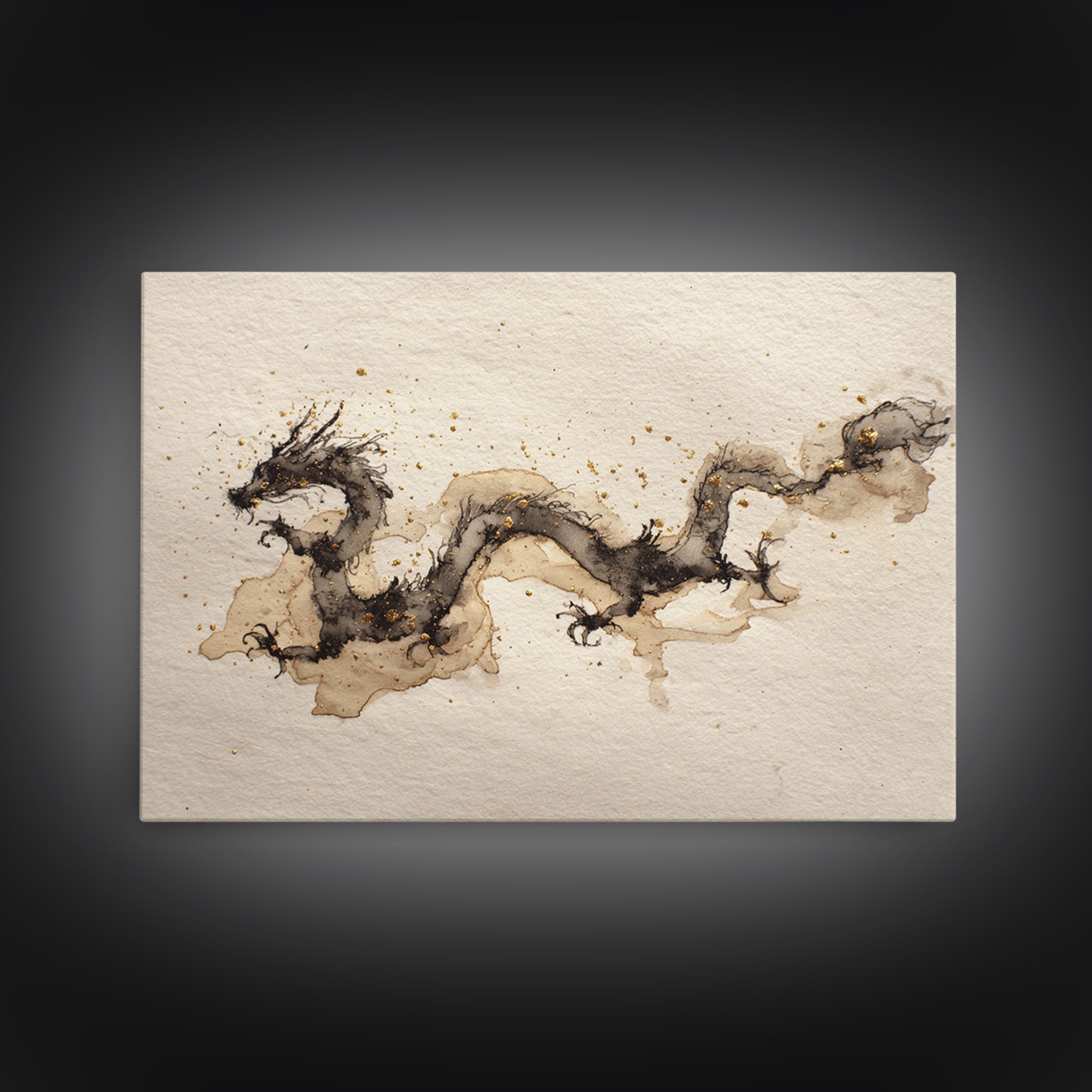 Ink Wash Dragon Curve Canvas Print, Calligraphy Art, Modern Art, Living Room Decor, Fine Art, Script, Fine Art Print, CAL-3x2-37