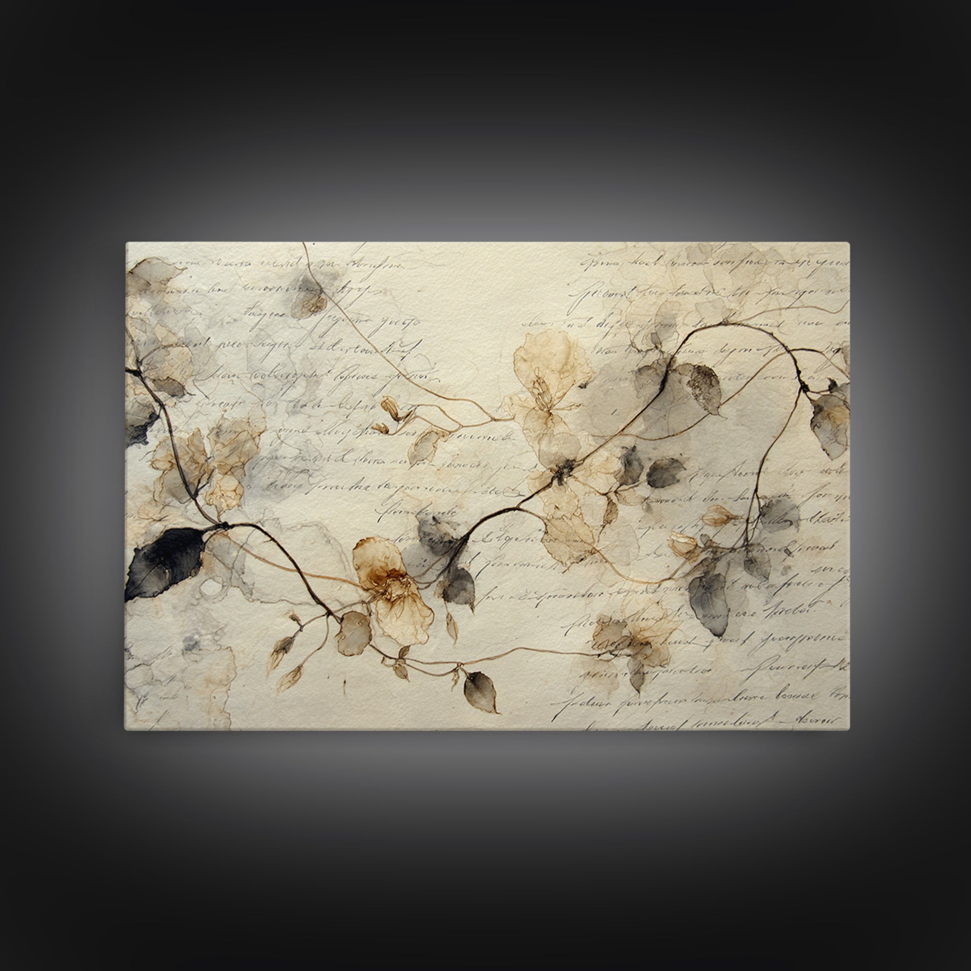 Floral Vine Created from Graceful Script Like Canvas Print, Calligraphy Art, Neutral Decor, Living Room Decor, Script, CAL-3x2-39