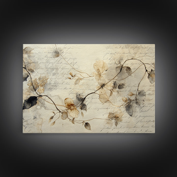 Floral Vine Created from Graceful Script Like Canvas Print, Calligraphy Art, Neutral Decor, Living Room Decor, Script, CAL-3x2-39