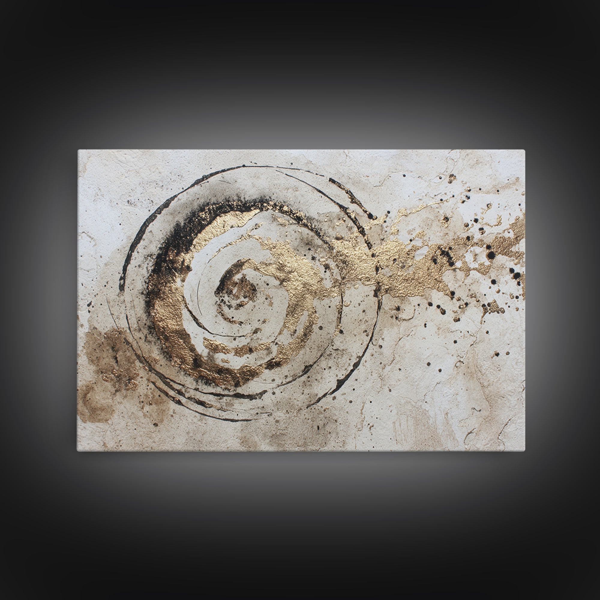 Gold Leaf Calligraphic Spiral on Plaster Surface Canvas Print, Calligraphy Art, Wall Art Print, Living Room Decor, Script, CAL-3x2-42