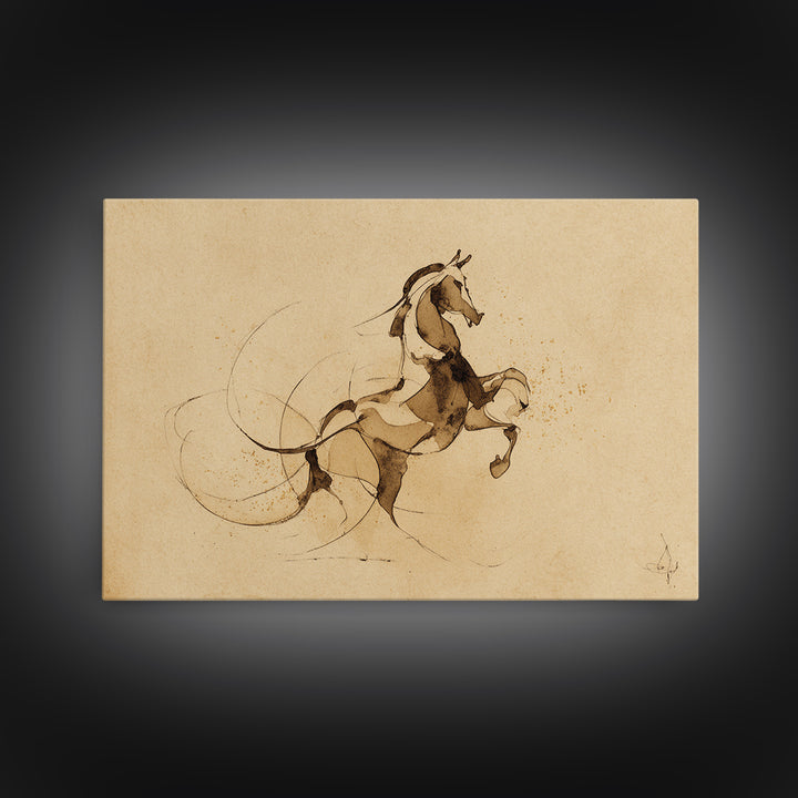 Calligraphic Horse Silhouette Made from One Line Canvas Print, Calligraphy Art, Wall Art Printable, Living Room Decor, Script, CAL-3x2-45