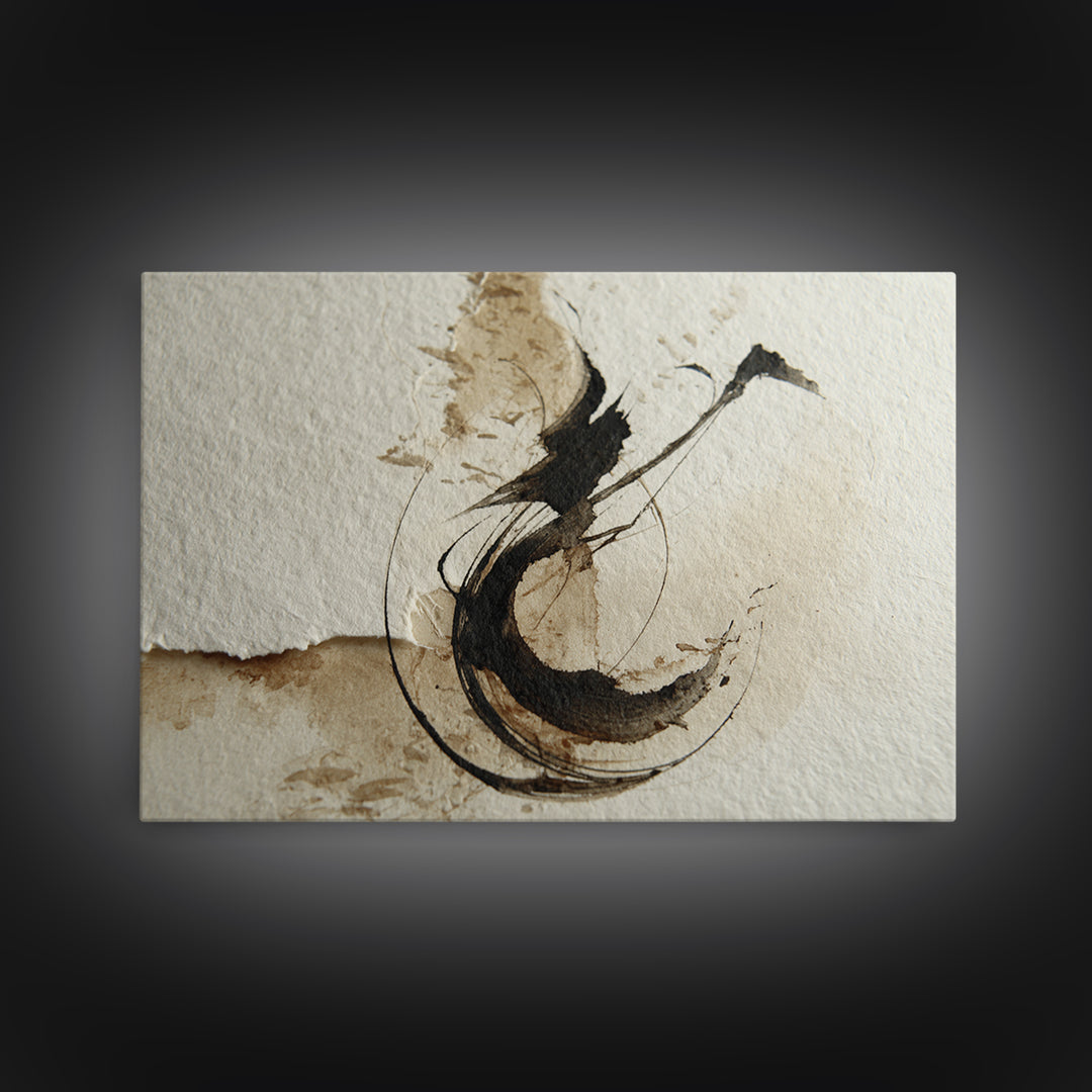 Large Sweeping Black Ink Gesture Like a Framed Canvas Print, Calligraphy Art, Custom Art, Living Room Decor, Fine Art, Script, CAL-3x2-5