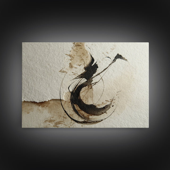 Large Sweeping Black Ink Gesture Like a Framed Canvas Print, Calligraphy Art, Custom Art, Living Room Decor, Fine Art, Script, CAL-3x2-5
