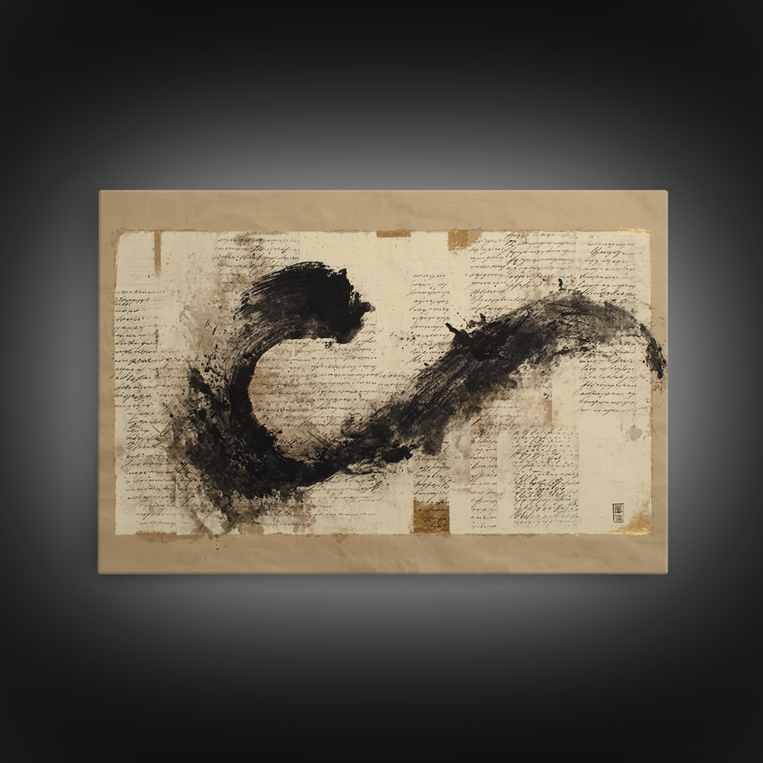 Large Sweeping Black Ink Gesture Like a Canvas Print, Calligraphy Art, Digital Download Art, Living Room Decor, Script, CAL-3x2-53