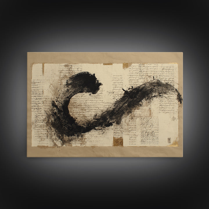 Large Sweeping Black Ink Gesture Like a Canvas Print, Calligraphy Art, Digital Download Art, Living Room Decor, Script, CAL-3x2-53