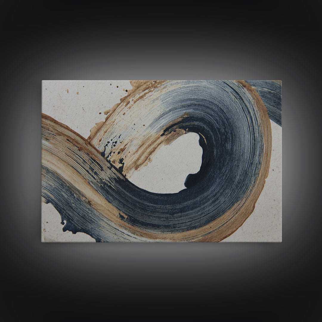 Layered Copper Ink Strokes on Dark Navy Canvas Print, Calligraphy Art, Living Room Wall Art, Living Room Decor, Script, CAL-3x2-58