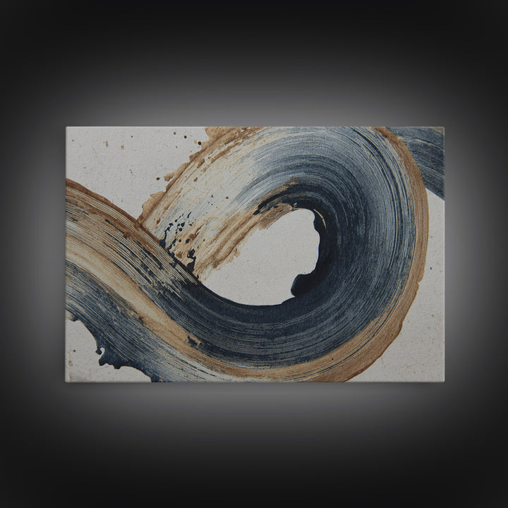 Layered Copper Ink Strokes on Dark Navy Canvas Print, Calligraphy Art, Living Room Wall Art, Living Room Decor, Script, CAL-3x2-58
