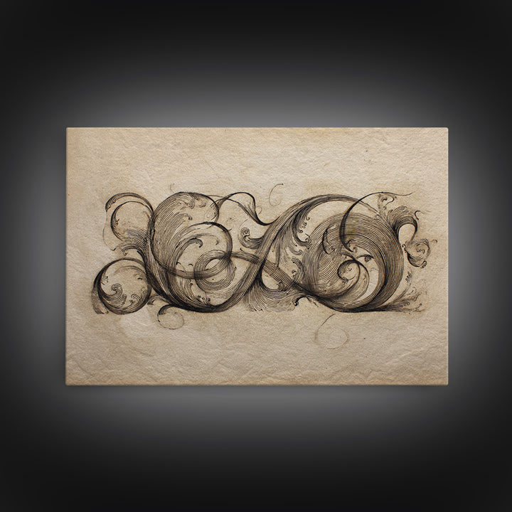 Baroque Scrollwork Made from Looping Pen Strokes Canvas Print, Calligraphy Art, Gallery Decor, Living Room Decor, Script, CAL-3x2-64