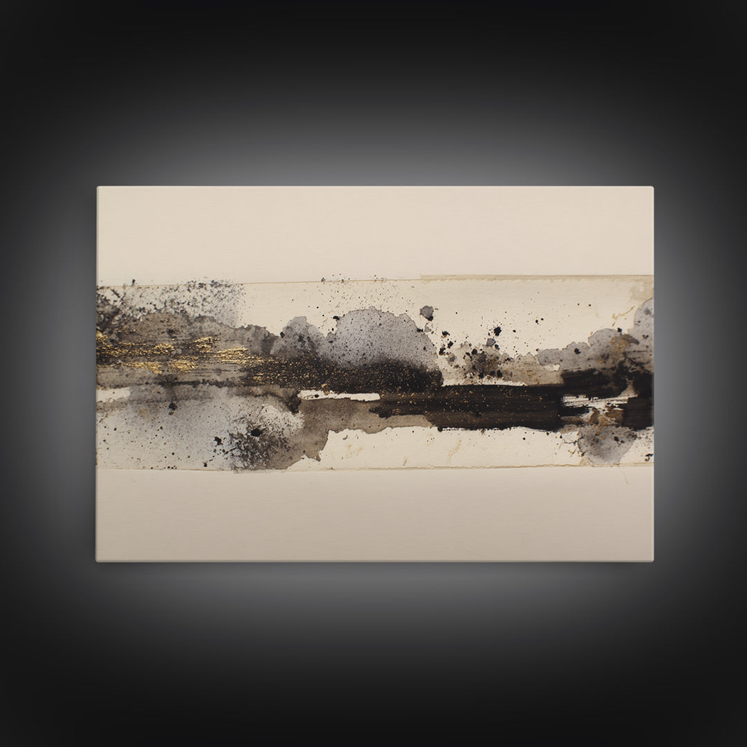 Ink Splatter and Long Brushstroke Composition Canvas Print, Calligraphy Art, Neutral Decor, Living Room Decor, Fine Art, Script, CAL-3x2-68