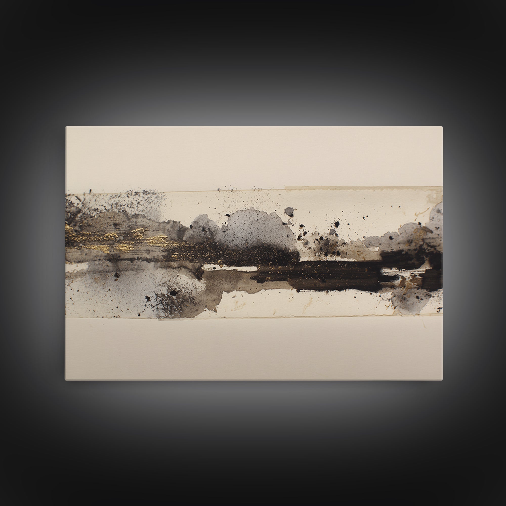 Ink Splatter and Long Brushstroke Composition Canvas Print, Calligraphy Art, Neutral Decor, Living Room Decor, Fine Art, Script, CAL-3x2-68