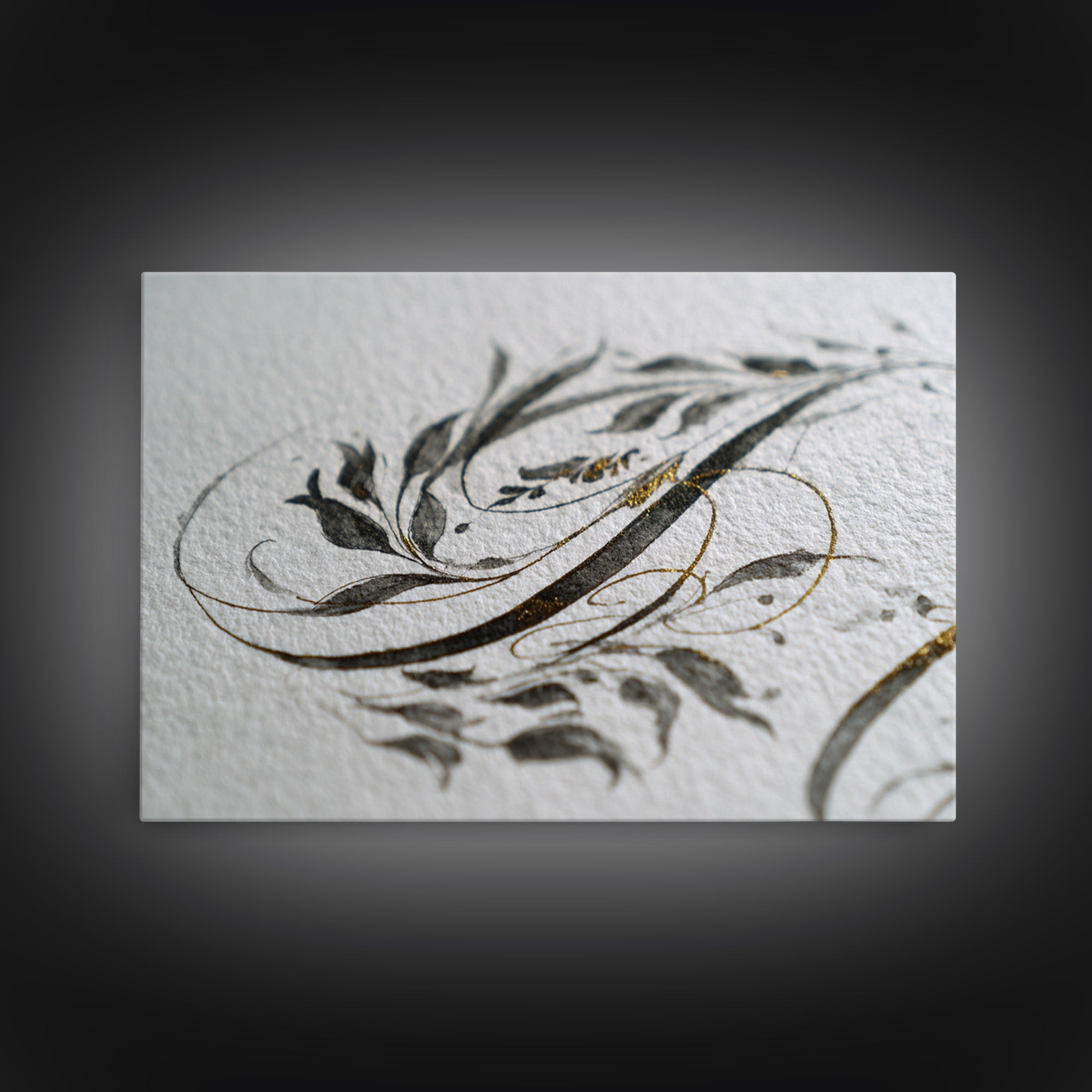 Botanical Calligraphy Pattern Framed Canvas Print, Calligraphy Art, Modern Wall Art, Living Room Decor, Fine Art, Script, CAL-3x2-74