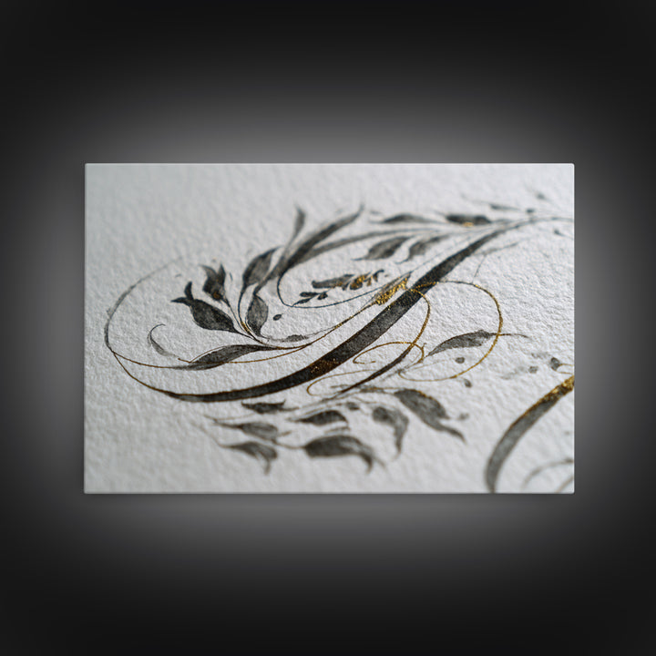 Botanical Calligraphy Pattern Framed Canvas Print, Calligraphy Art, Modern Wall Art, Living Room Decor, Fine Art, Script, CAL-3x2-74
