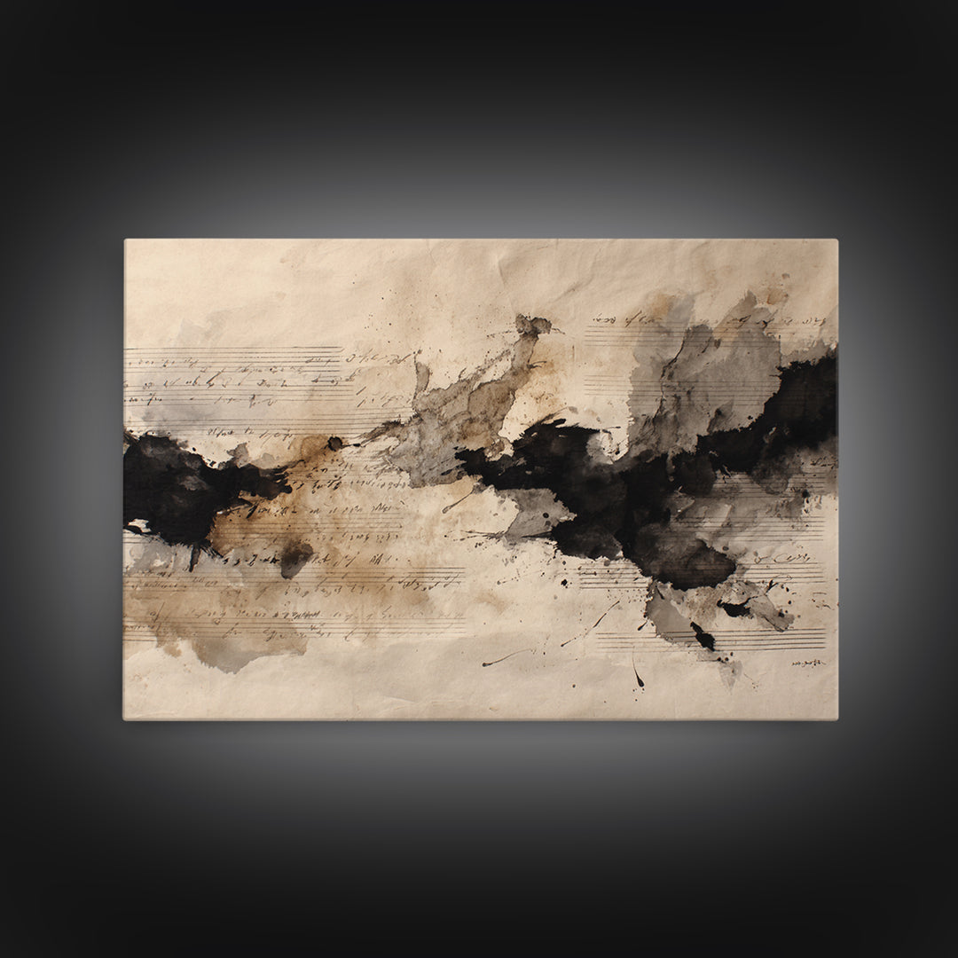 Expressive Musical Rhythm Painted as Ink Strokes Canvas Print, Calligraphy Art, Watercolor Print, Living Room Decor, Script, CAL-3x2-76