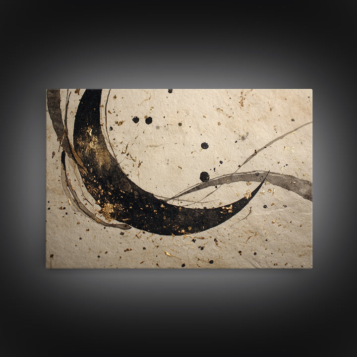 Crescent Moon Made from Elegant Ink Swashes Canvas Print, Calligraphy Art, Spiritual Wall Art, Living Room Decor, Script, CAL-3x2-97