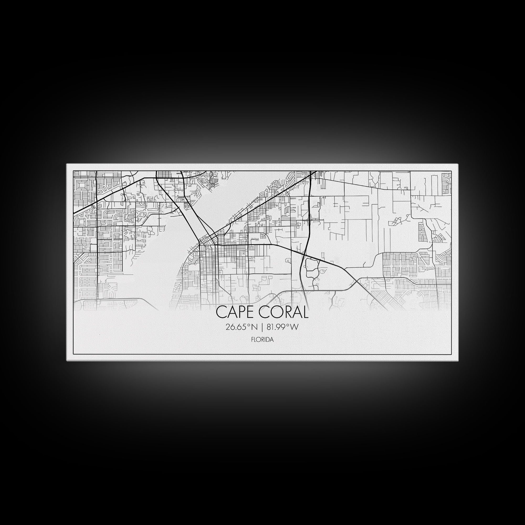 Cape Coral Street Map, Florida Map, Map Print, Modern Art, Wall Art, Canvas Art, Rustic Décor, Bedroom Décor Women, Gift For The Home