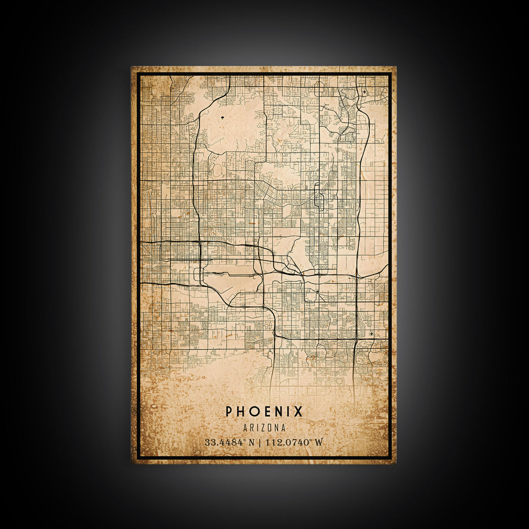Phoenix Arizona Street Map, Framed Canvas Art, Arizona United States Road Map Wall Art, Office Wall Art, Wall Decor for Office