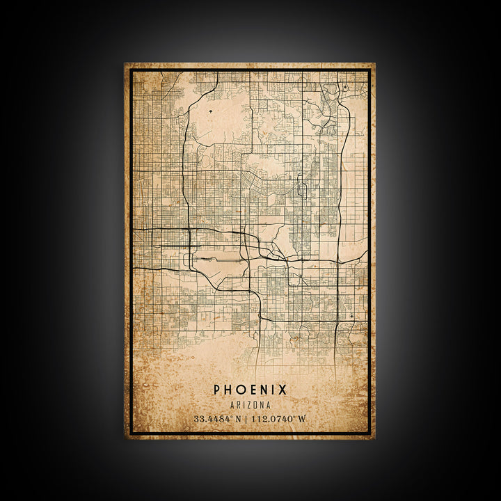Phoenix Arizona Street Map, Framed Canvas Art, Arizona United States Road Map Wall Art, Office Wall Art, Wall Decor for Office