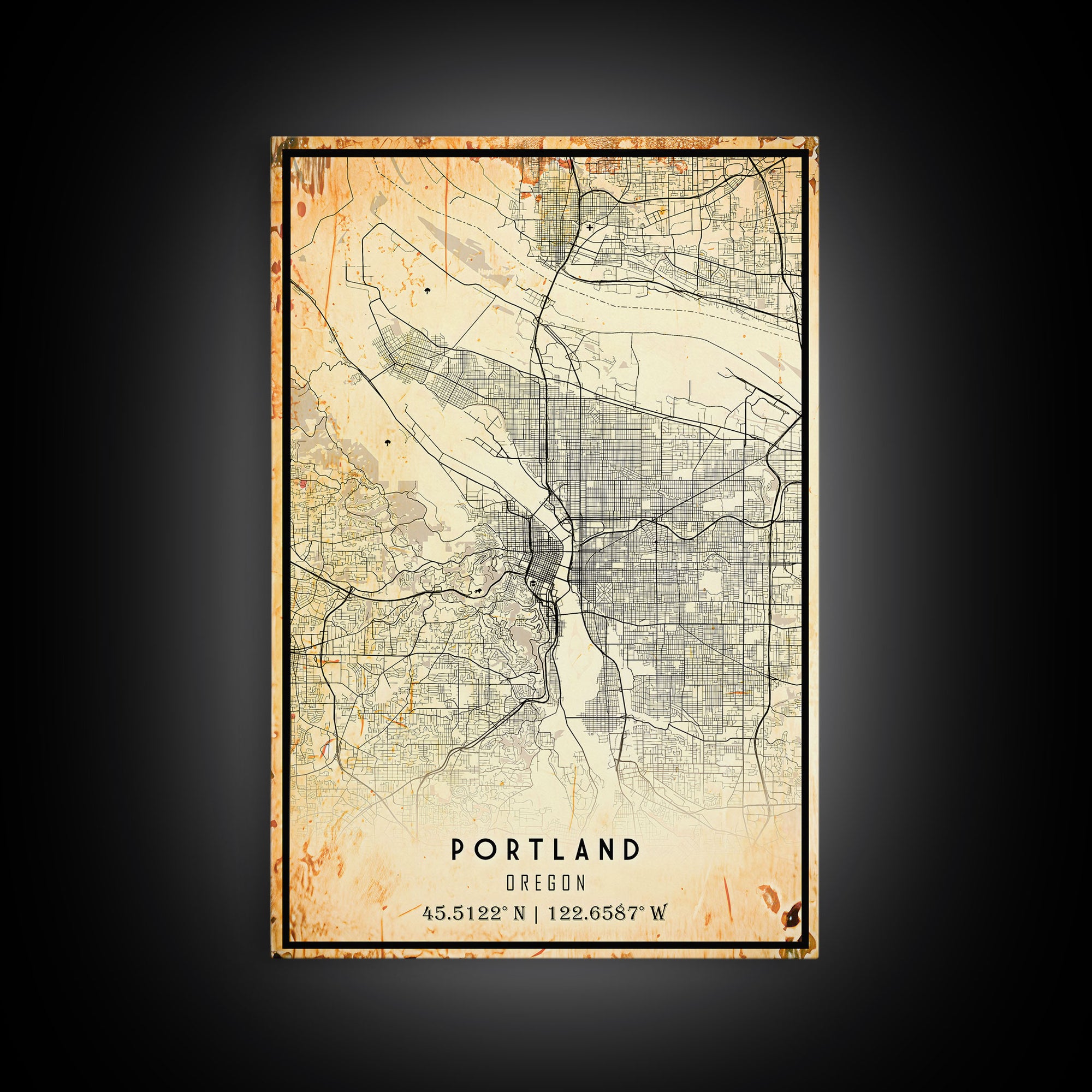 Portland Oregon Street Map, Framed Canvas Art, Oregon United States Road Map Wall Art, Office Wall Art, Portland Wall Decor for Office