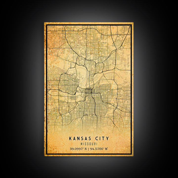 Kansas City Map Print, Kansas Gifts, Map of Kansas City, Kansas City Missouri, Map Wall Art, Cool Office Wall Art For Him