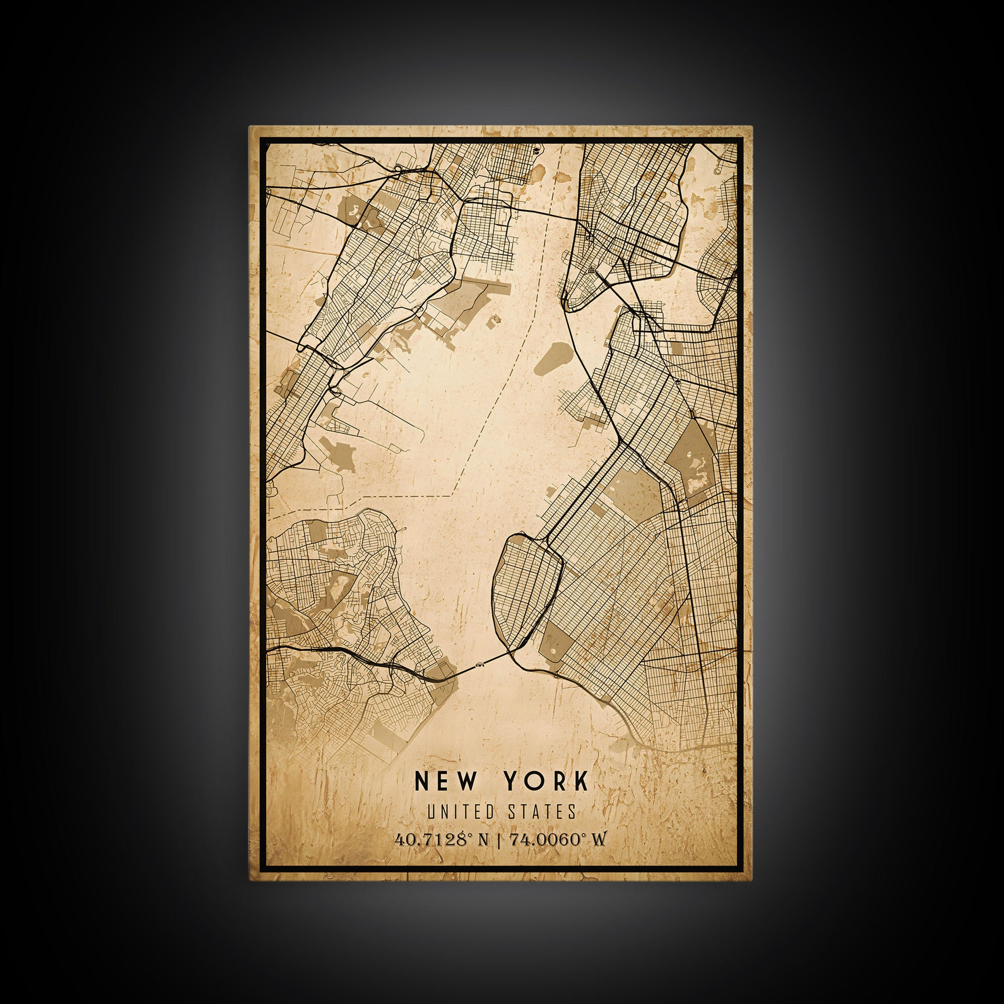 Old New York City Map Wall Art Canvas Print, Vintage Style New York City Map, Framed Wall Art, Cool NYC New York Wall Art, Office Decor