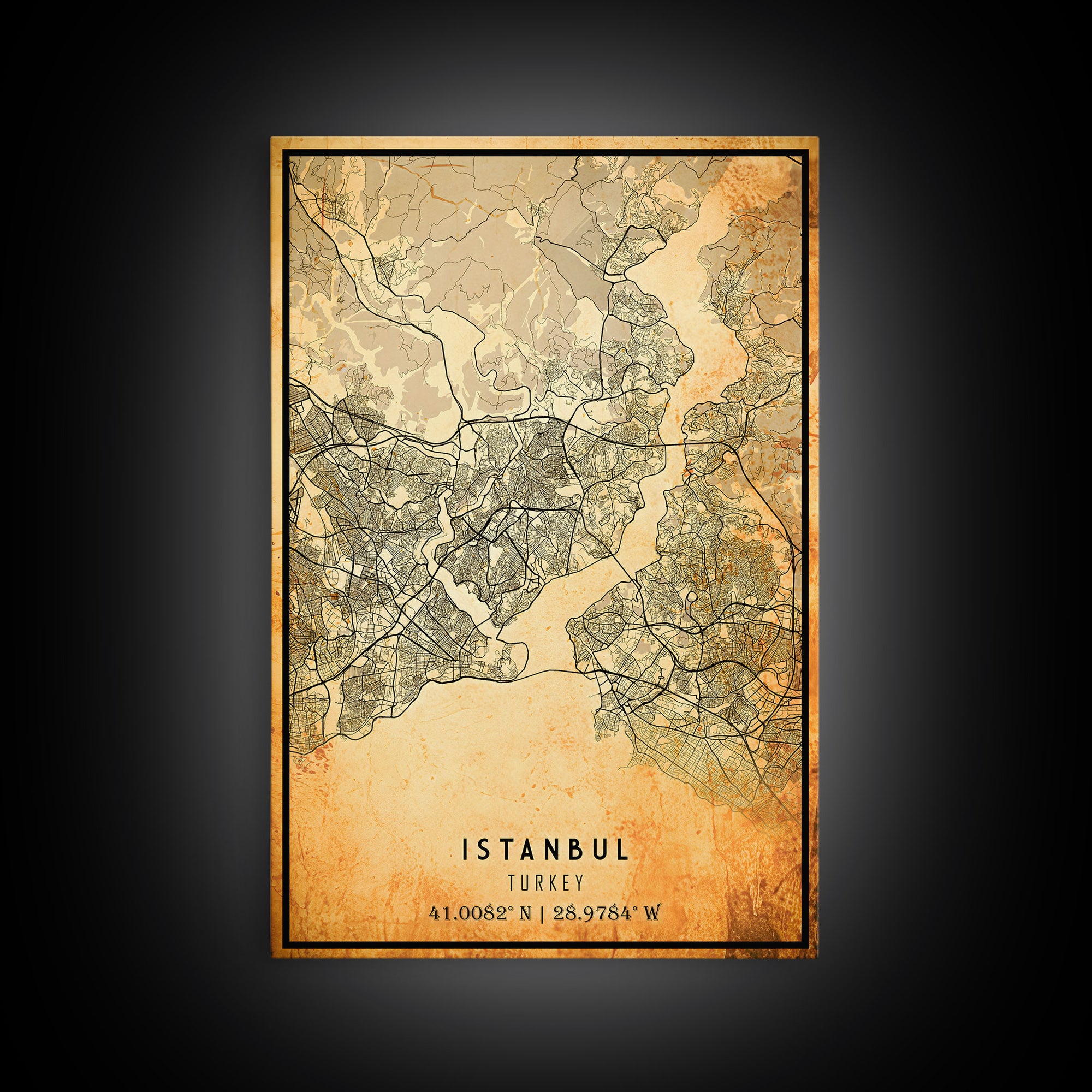 Vintage Istanbul City Map Wall Art Canvas Print, Distressed Istanbul Map, Framed Wall Art, Cool Istanbul Turkey Travel Wall Art, Office Art