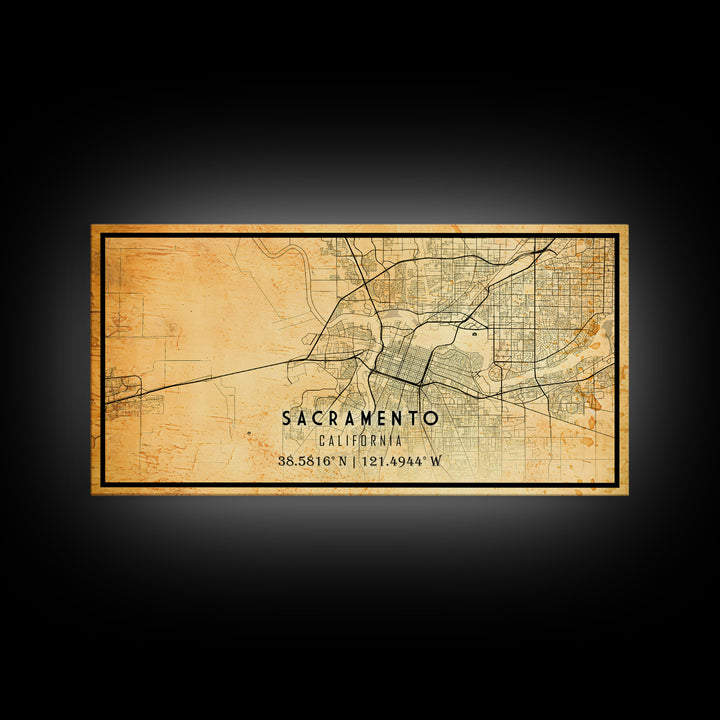 Vintage Sacramento map print poster or framed canvas | Sacramento city map print poster canvas | Sacramento, California print poster canvas