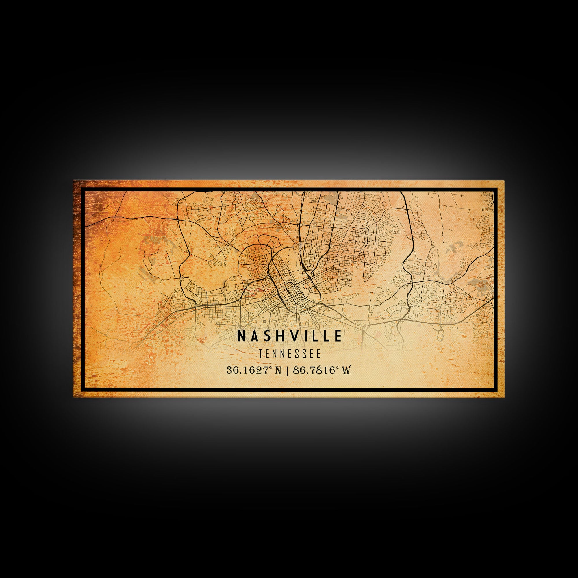 Nashville Map Print, Framed Canvas Wall Art, Tennessee Street Map Art, Davidson City Street Road Map Wall Decor