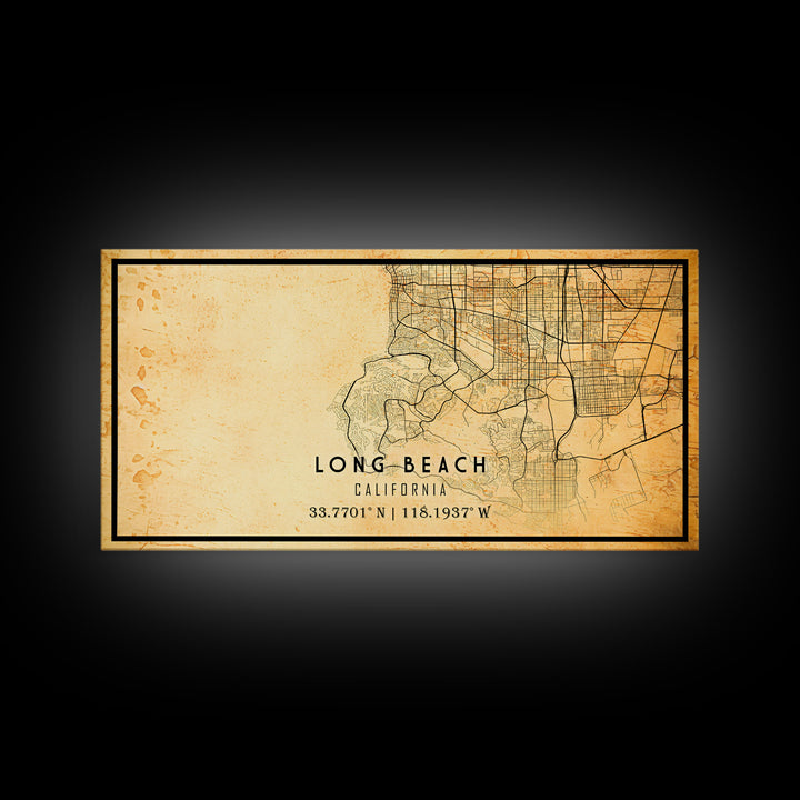 Long Beach map print poster or framed canvas | California map print poster canvas | Long Beach city map print poster canvas, distressed map