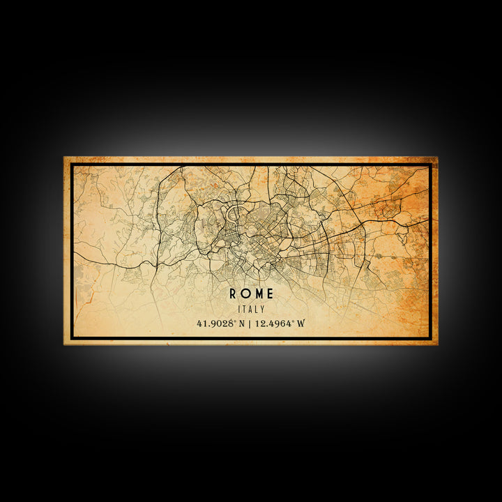 Old Rome Italy City Map Wall Art Canvas Print, Vintage Style Rome Italy Map, Framed Wall Art, Cool Rome Italy Wall Art, Office Decor