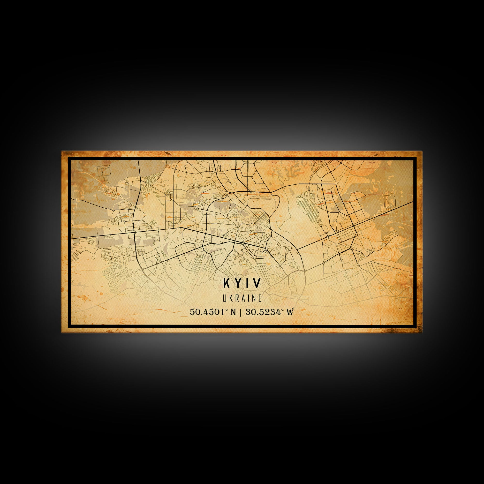 Old Kyiv Ukraine City Map Wall Art Canvas Print, Vintage Style Kyiv Map, Framed Wall Art, Cool Kyiv Ukraine Wall Art, Office Art