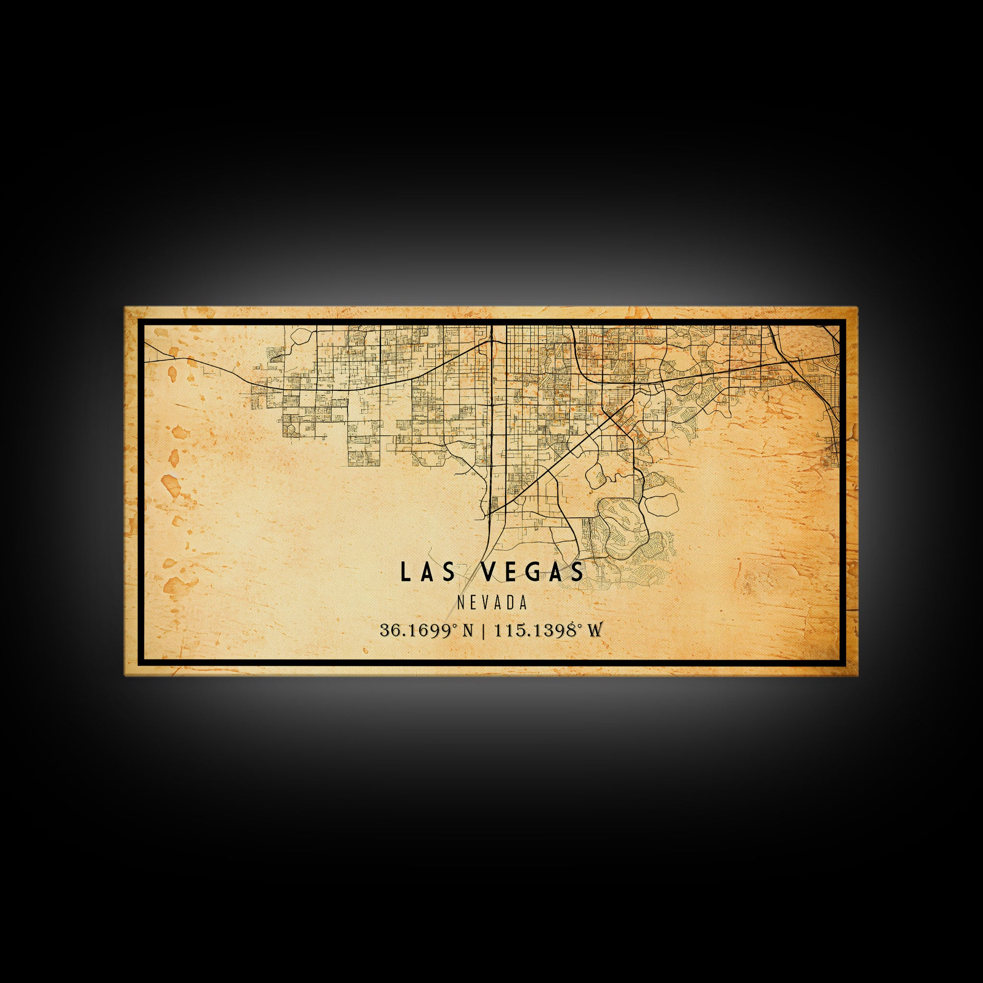 Old Las Vegas City Map Wall Art Canvas Print, Vintage Style Las Vegas Map, Framed Wall Art, Cool Las Vegas Nevada Wall Art, Office Decor