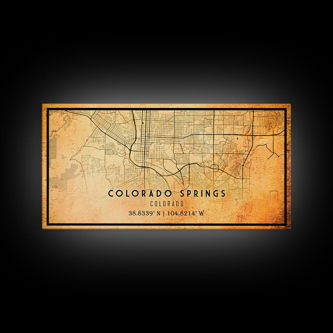 Vintage Style Colorado Springs Map Wall Art, Stretched Canvas or Poster, Office Decor, Colorado Wall Art, Distressed Map Decor