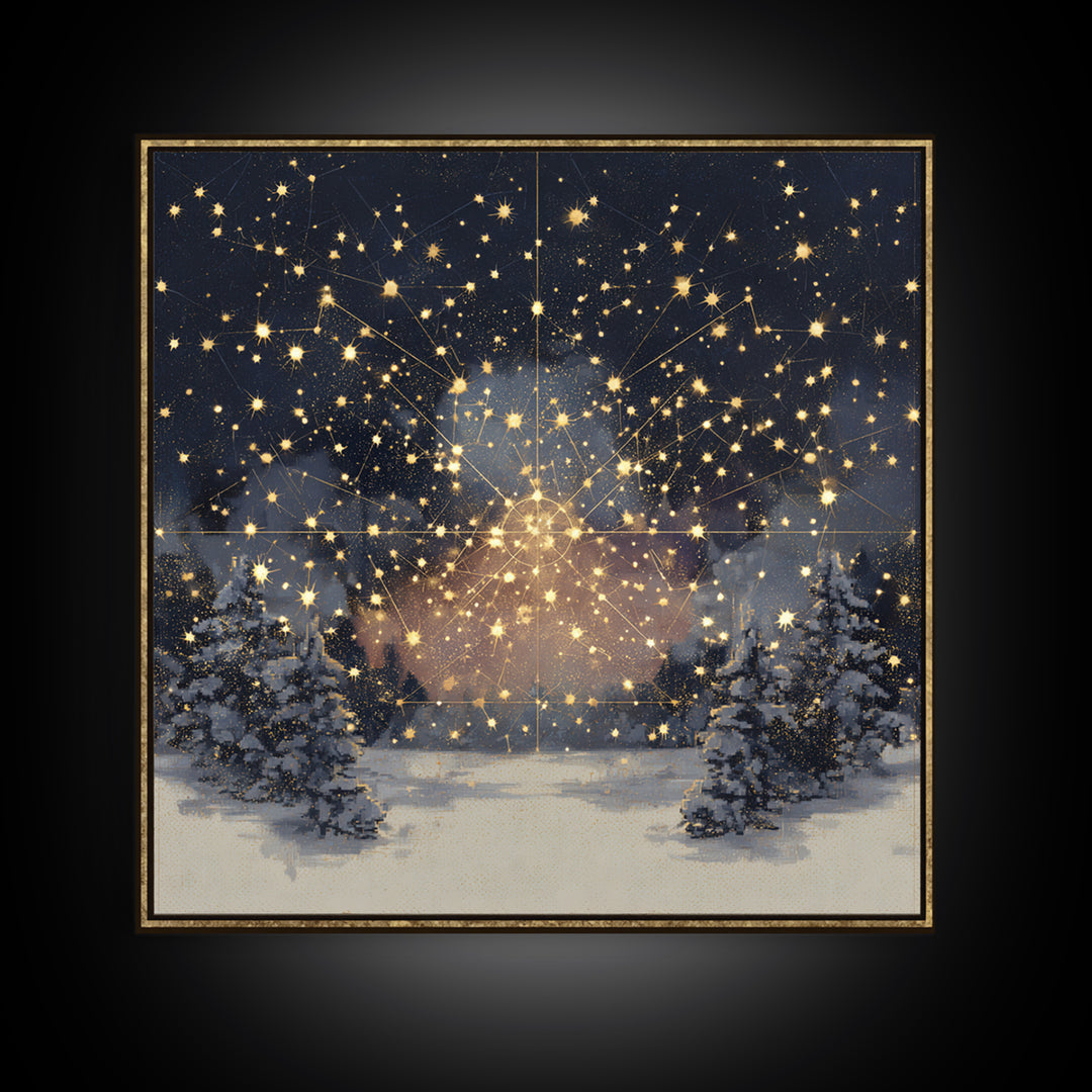 Aurora Borealis over Snowy Pines Canvas Print, Celestial Art, Celestial Decor, Living Room Decor, Fine Art, Celestial, CEL-1x1-17