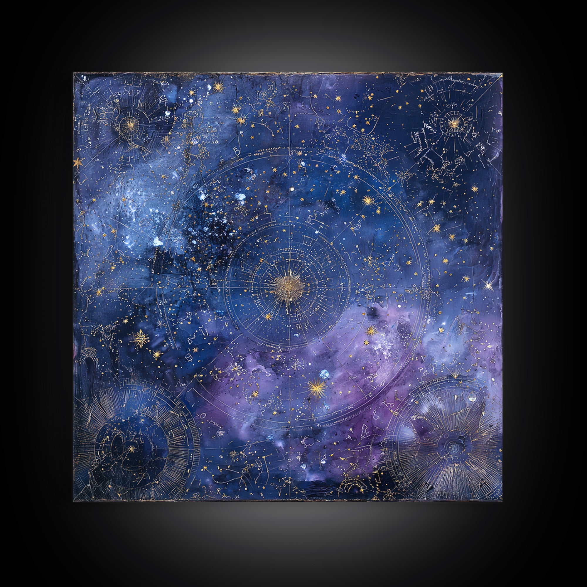 Blue Star Map Canvas Print, Celestial Art, Boho Wall Decor, Living Room Decor, Oil Painting, Celestial, Boho Art, Space Art, CEL-1x1-22