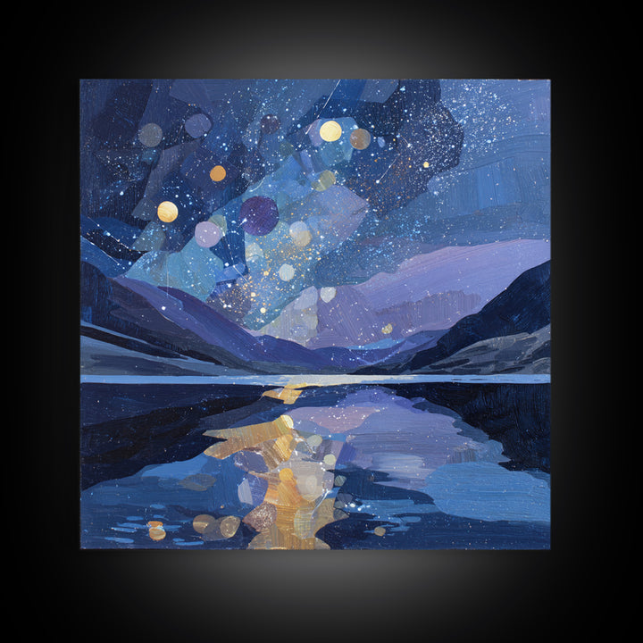 Night Sky over a Quiet Mountain Lake Canvas Print, Celestial Art, Printable Art, Living Room Decor, Fine Art, Celestial, CEL-1x1-3