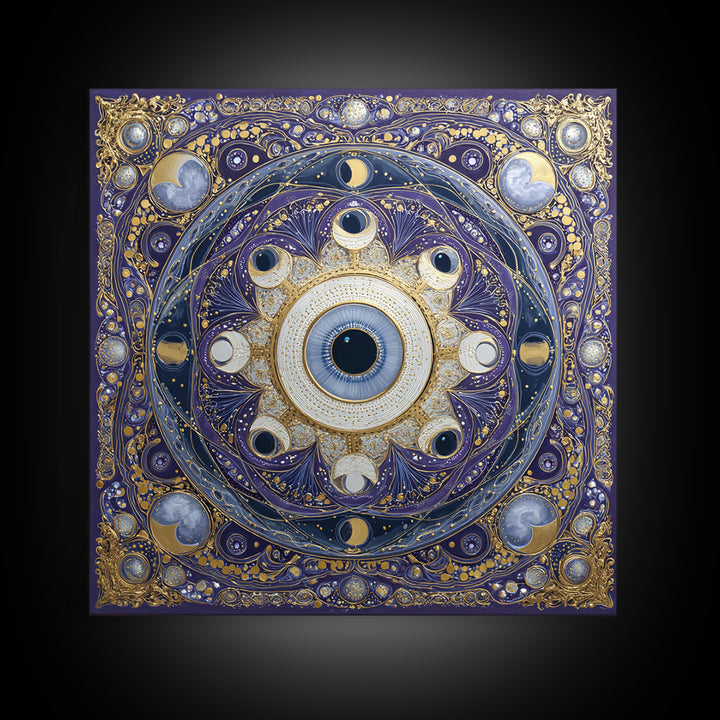 Mystic Eye Surrounded by Moons and Constellations Canvas Print, Celestial Art, Luxury Decor, Living Room Decor, Celestial, CEL-1x1-40