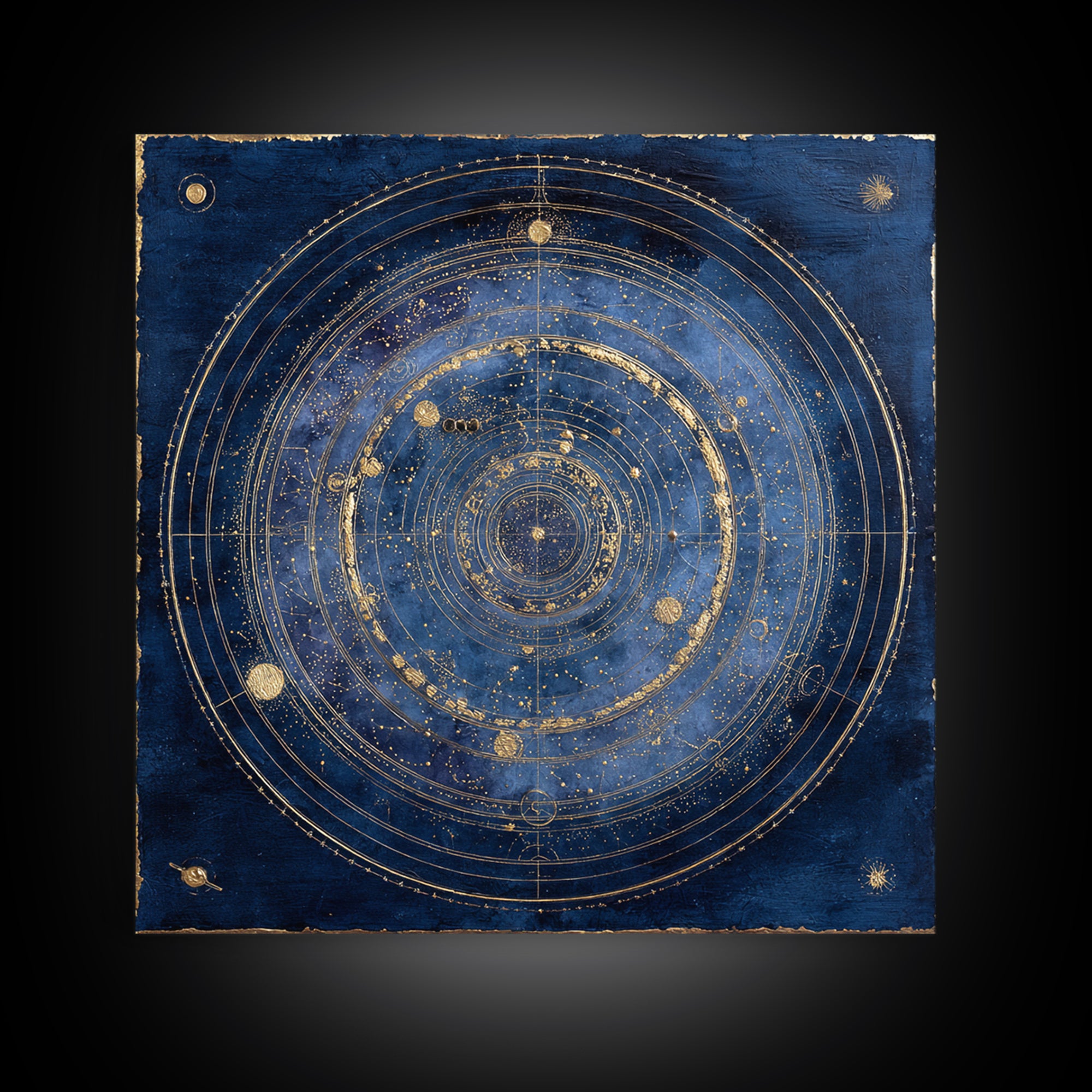 Gold Constellation Map on Deep Navy Texture Framed Canvas Print, Celestial Art, Celestial, Living Room Decor, Celestial, CEL-1x1-56