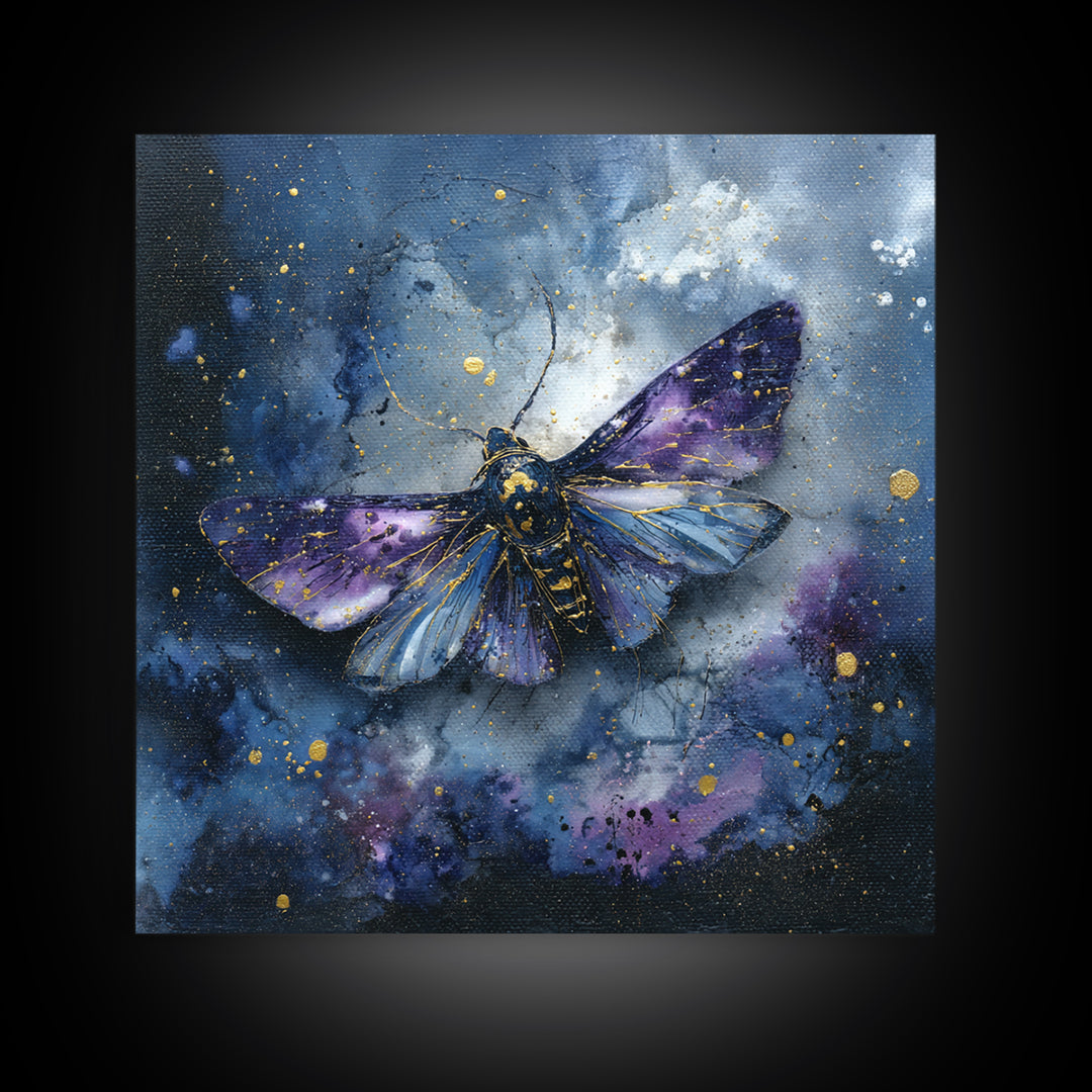 Celestial Moth with Moon Markings Framed Canvas Print, Celestial Art, Downloadable Prints, Living Room Decor, Abstract Art, CEL-1x1-66