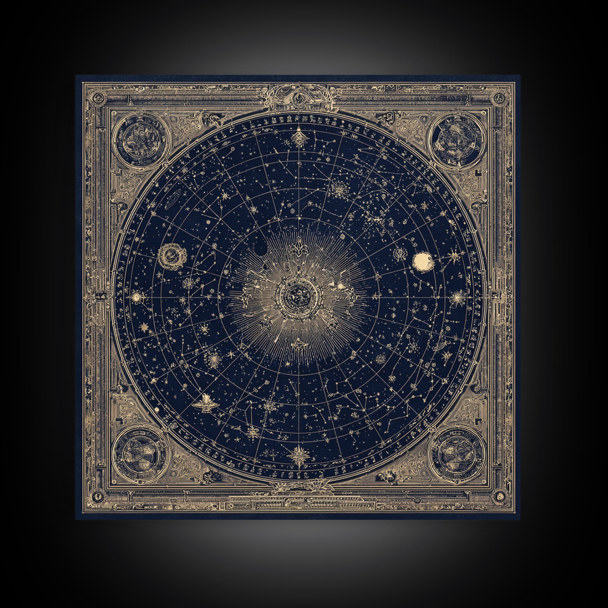 Gold Constellation Map on Deep Navy Texture Framed Canvas Print, Celestial Art, Printable Art, Living Room Decor, Celestial, CEL-1x1-8