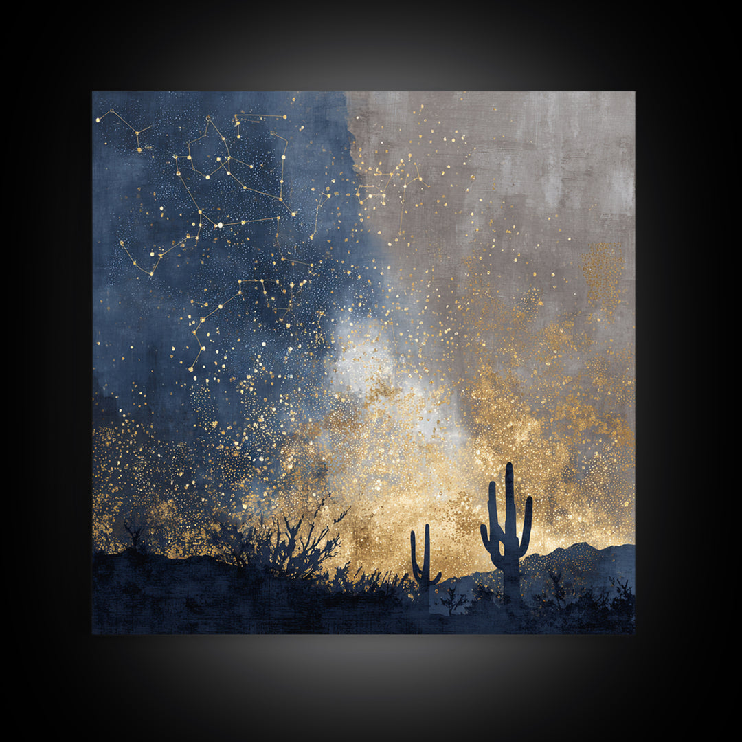 Starry Desert Sky Framed Canvas Print, Celestial Art, Neutral Decor, Living Room Decor, Oil Painting, Celestial, Wall Art, CEL-1x1-83