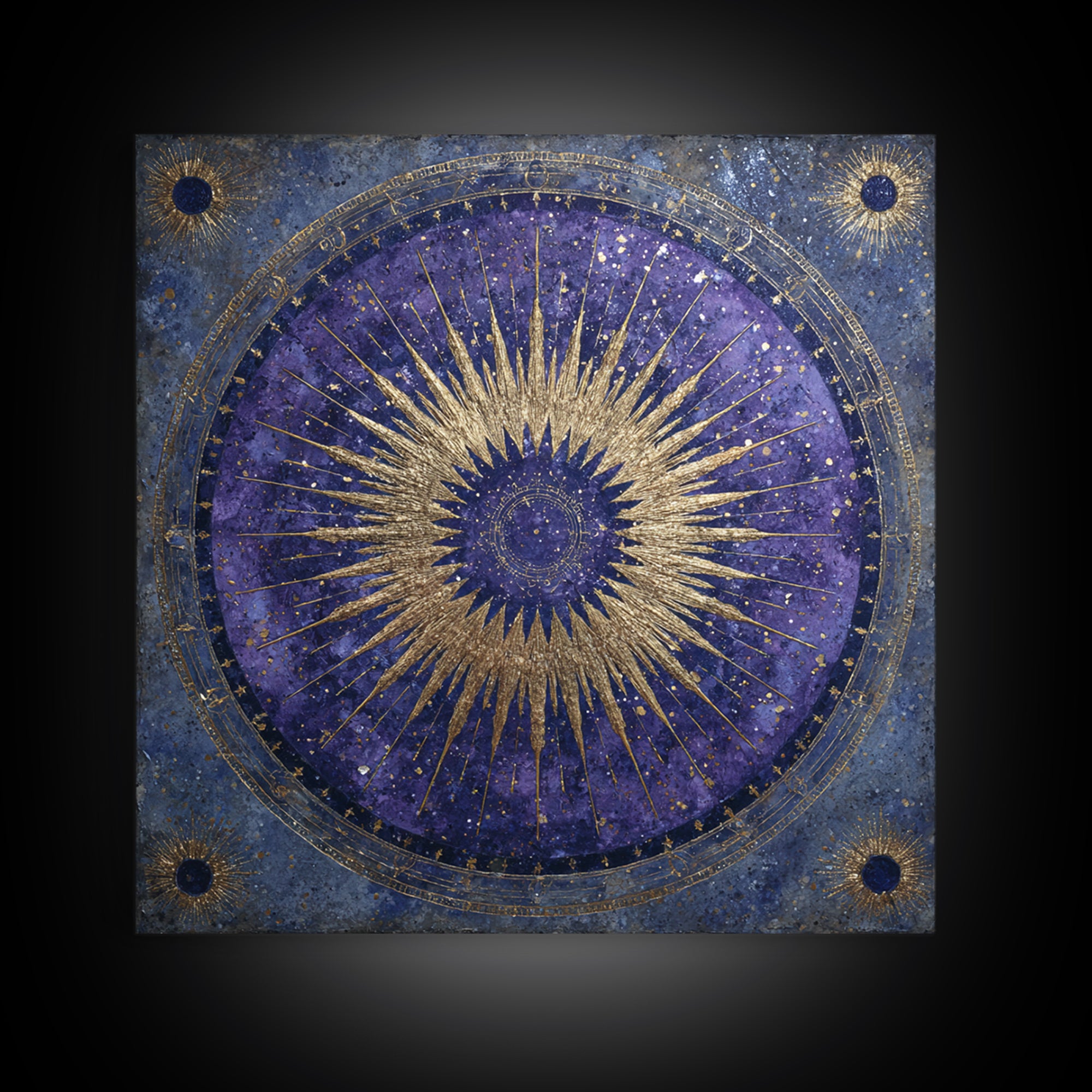 Sunburst Medallion with Ornate Rays Canvas Print, Celestial Art, Fantasy Art, Living Room Decor, Fine Art, Celestial, CEL-1x1-85